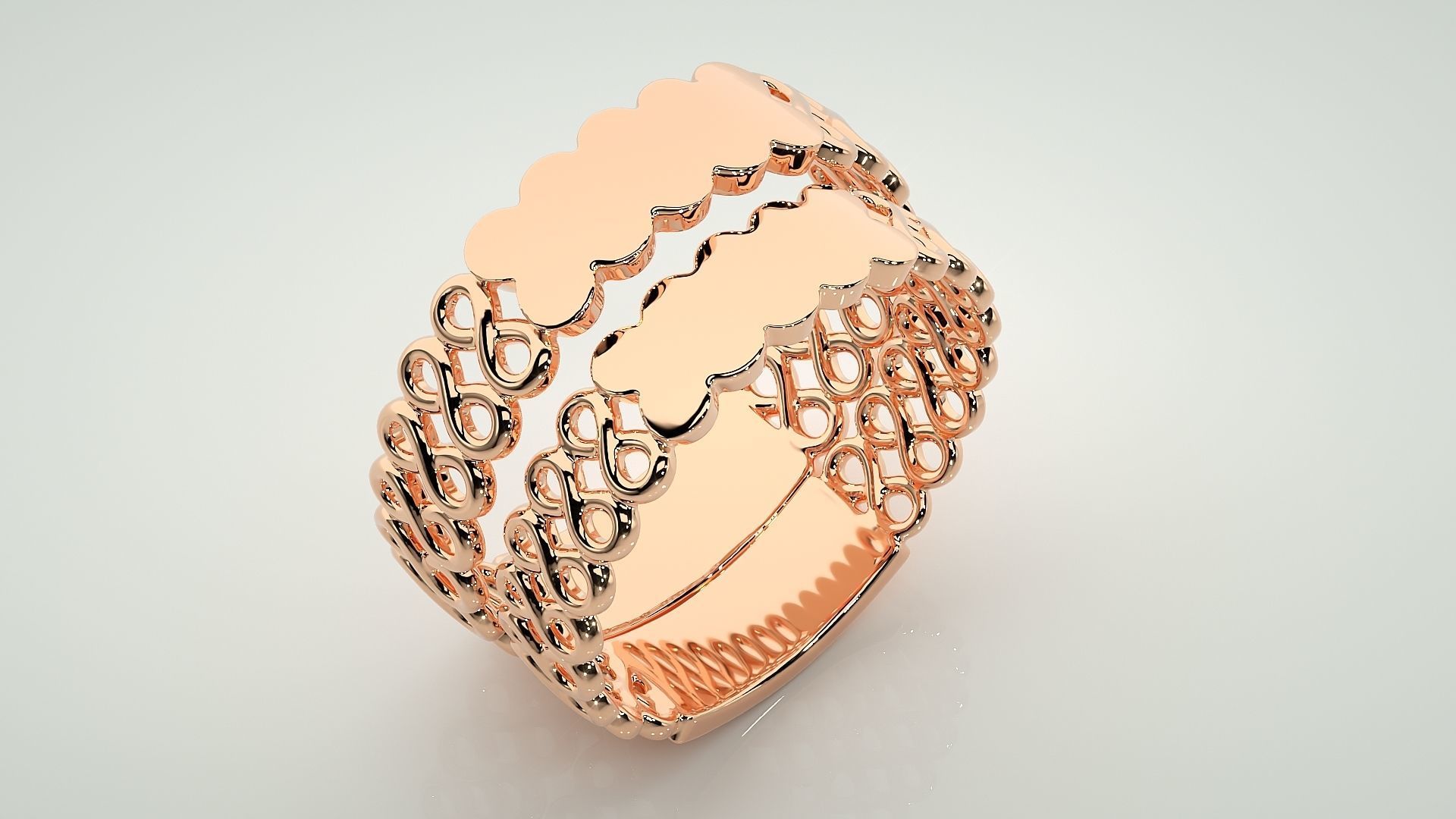 Cuban Couple Band Ring 3dm stl render detail  3D print model_4