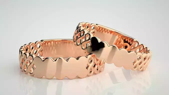 Cuban Couple Band Ring 3dm stl render detail  3D print model
