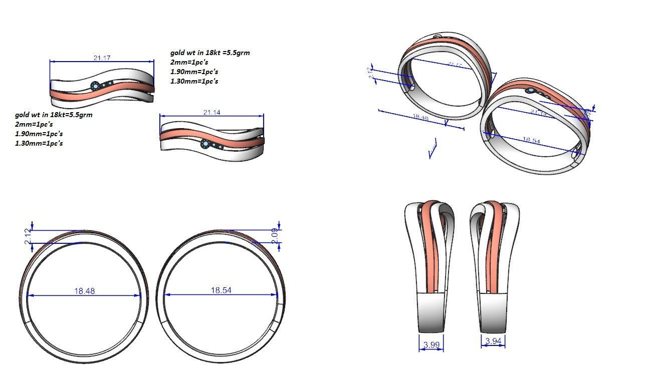 Italian Solitaire Couple Band Ring 3dm stl render detail  3D print model_3