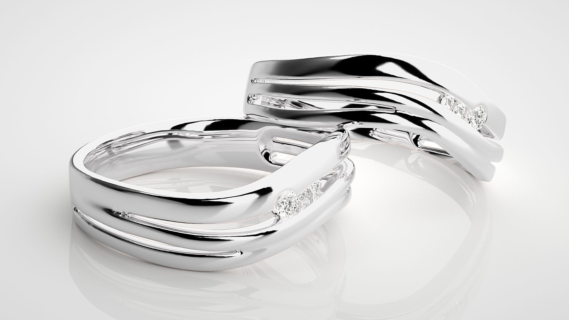 Italian Solitaire Couple Band Ring 3dm stl render detail  3D print model_6