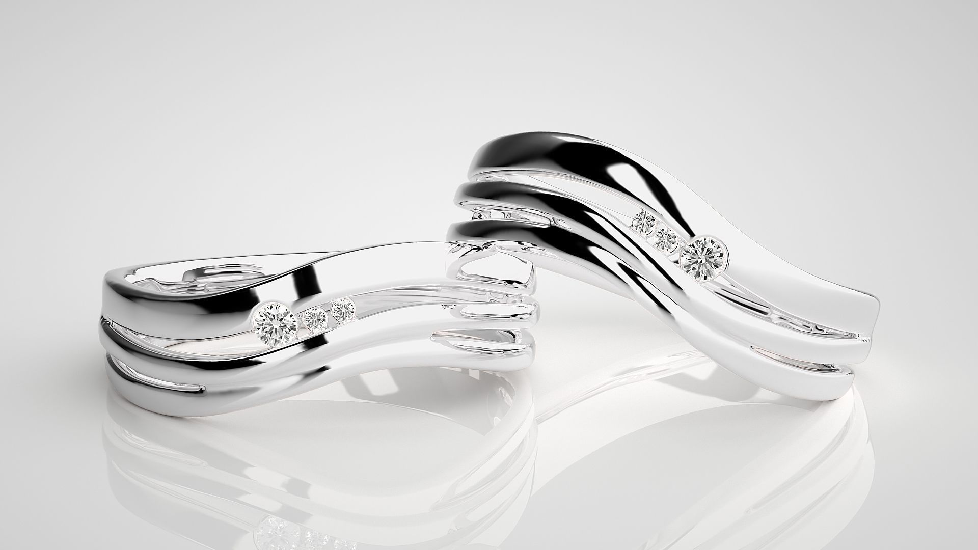 Italian Solitaire Couple Band Ring 3dm stl render detail  3D print model_5