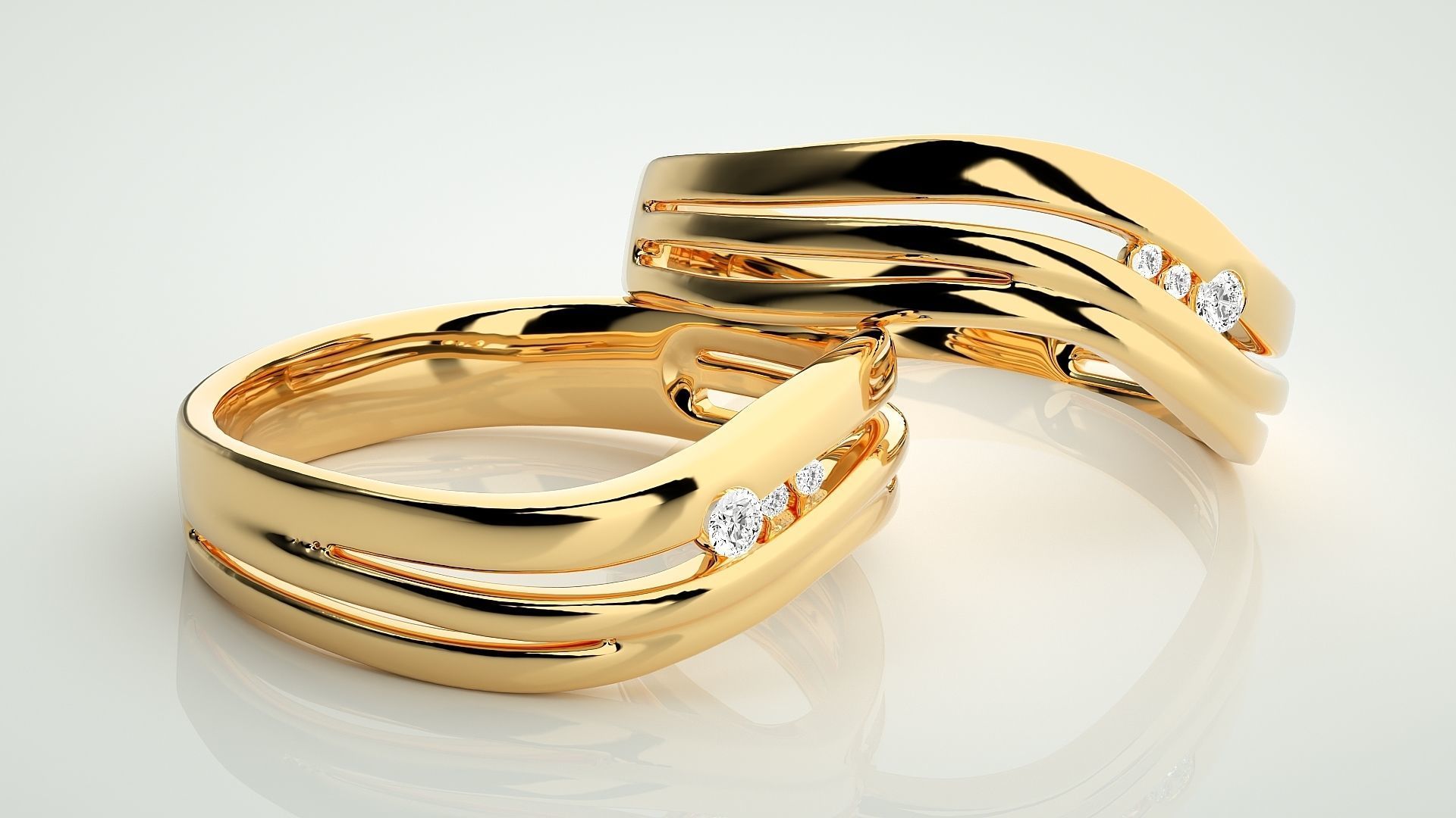 Italian Solitaire Couple Band Ring 3dm stl render detail  3D print model_10