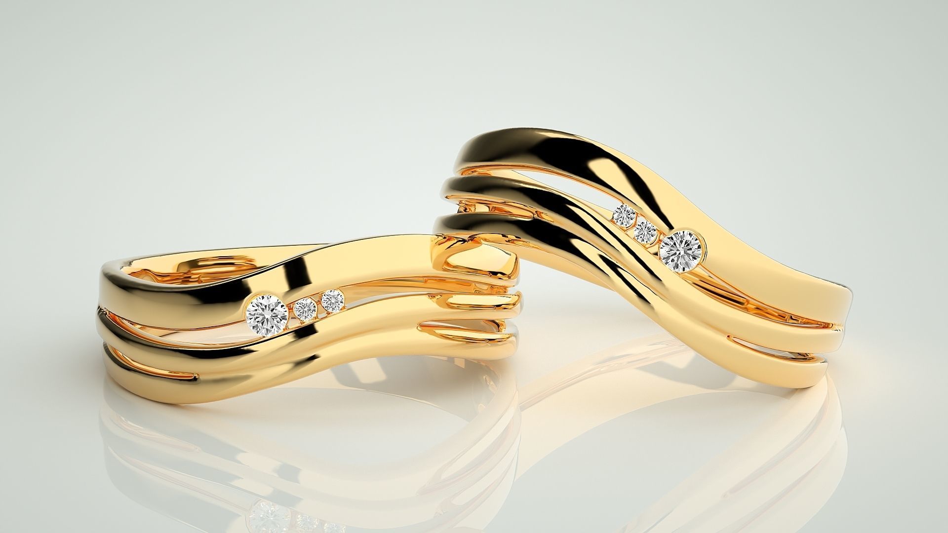 Italian Solitaire Couple Band Ring 3dm stl render detail  3D print model_9