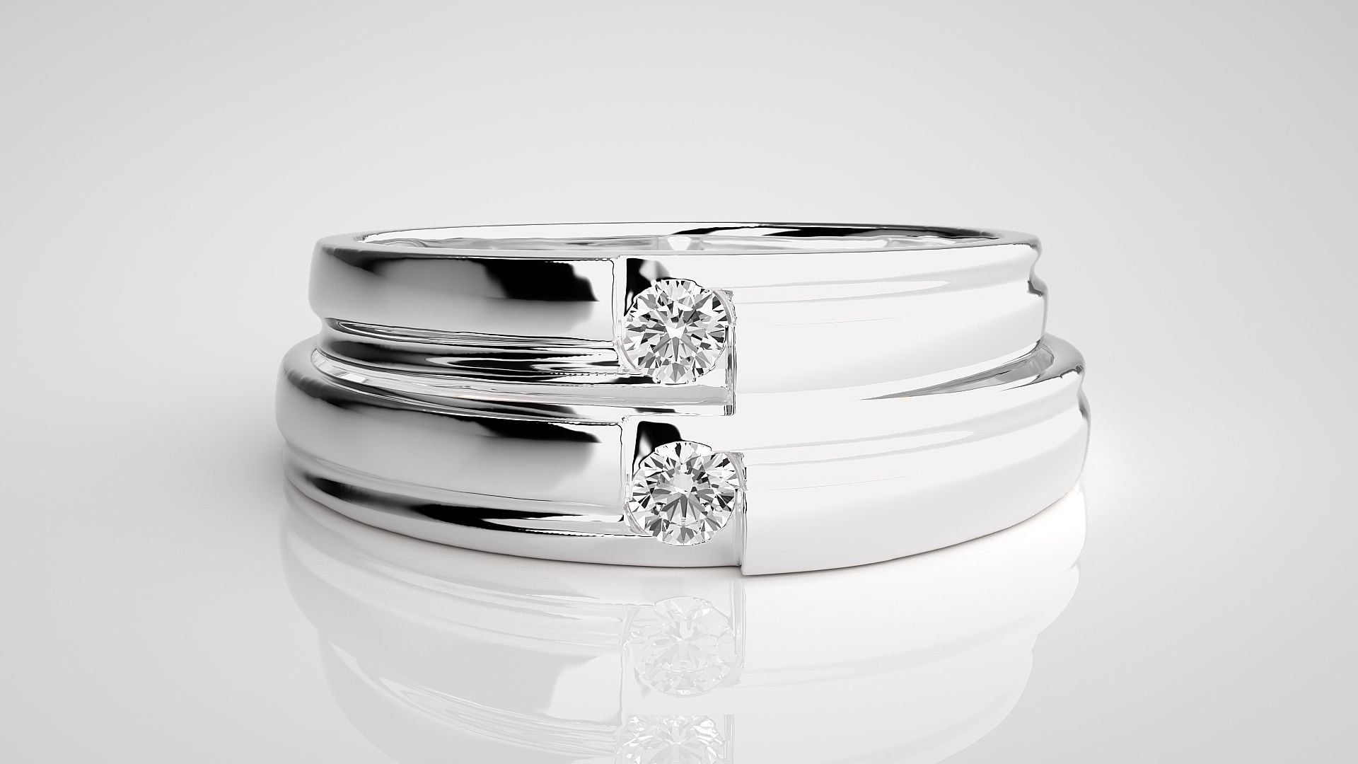 Solitaire Couple Band Ring 3dm stl render detail 3D print model_7