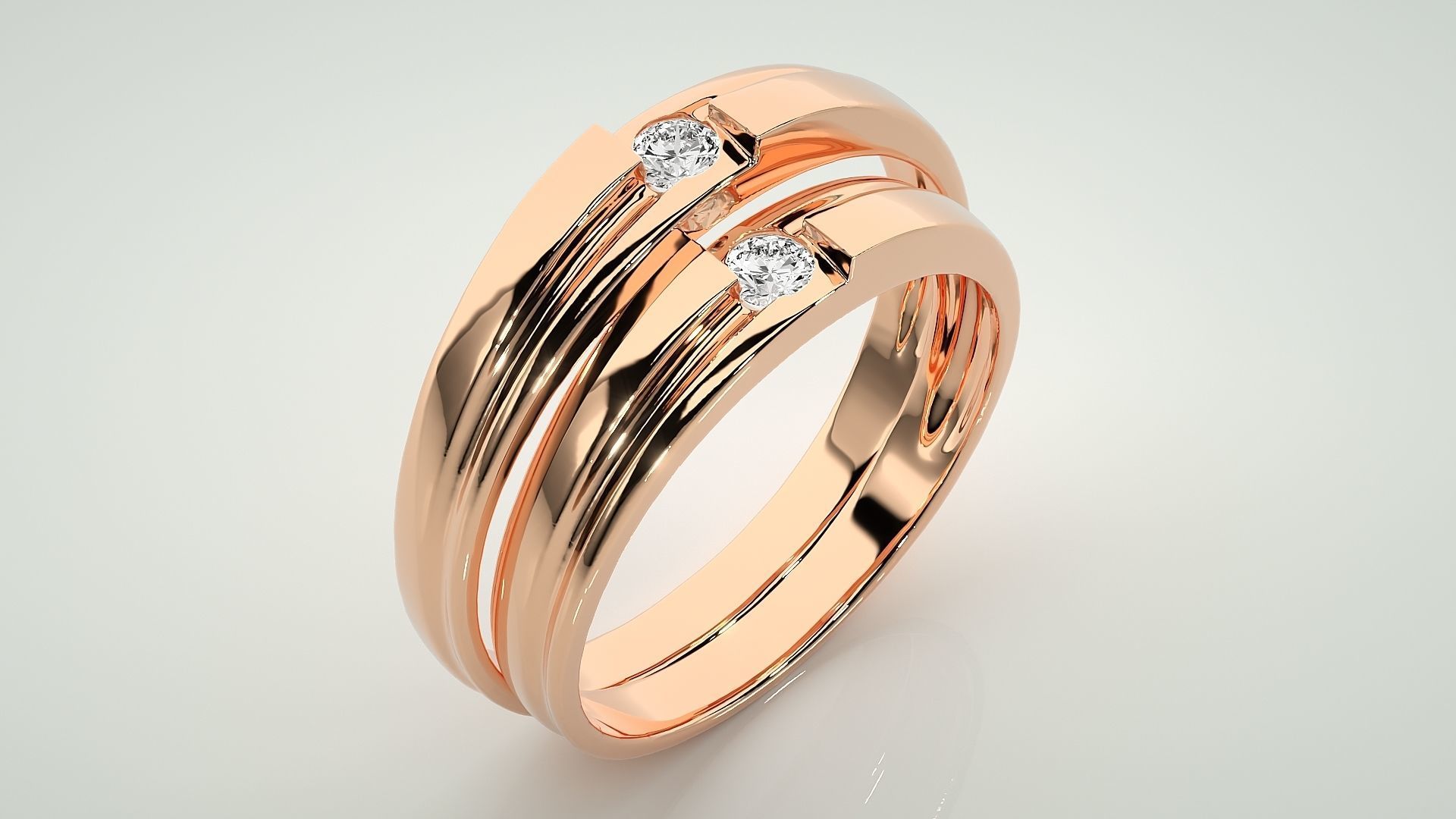 Solitaire Couple Band Ring 3dm stl render detail 3D print model_4
