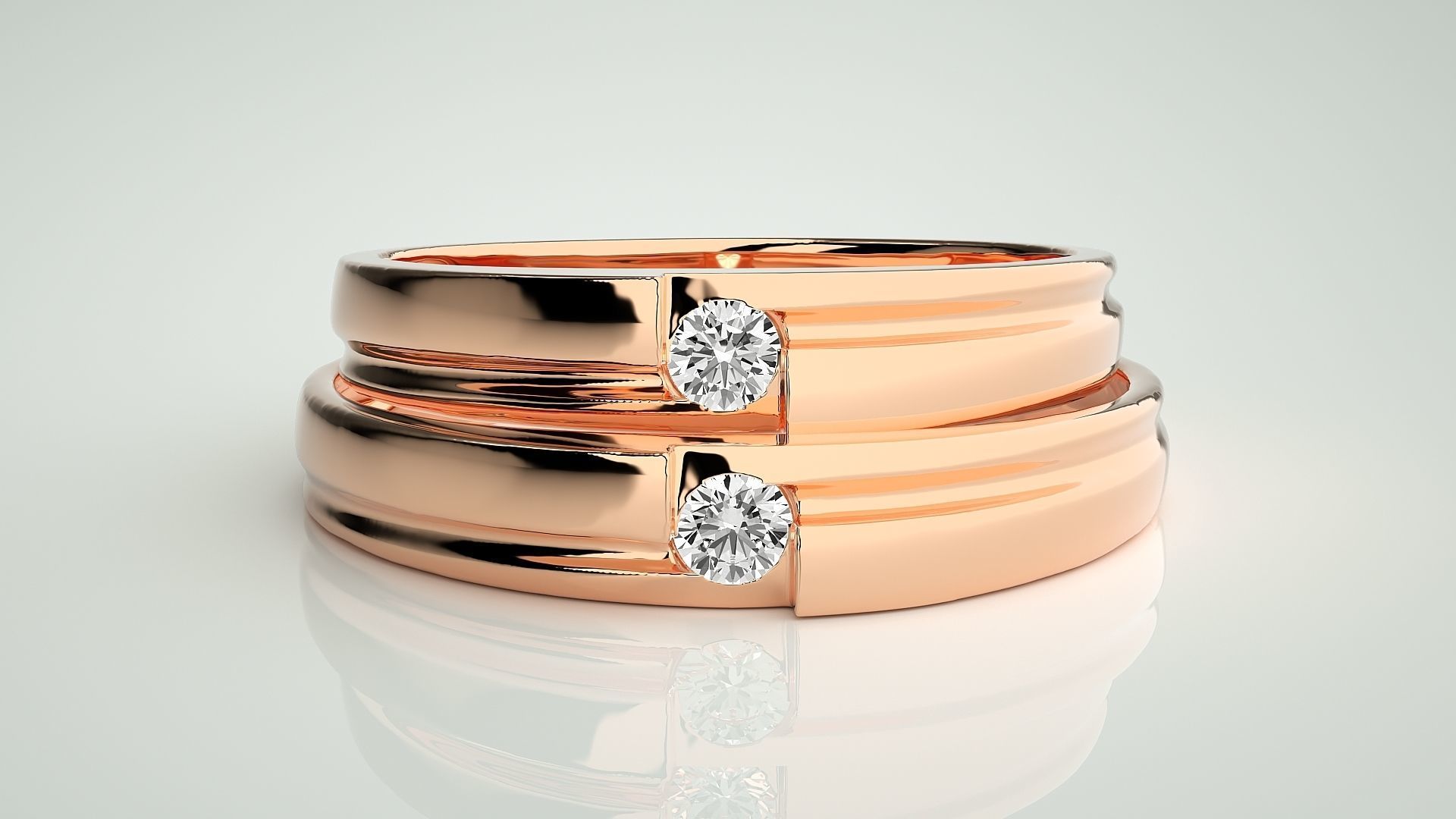 Solitaire Couple Band Ring 3dm stl render detail 3D print model_2