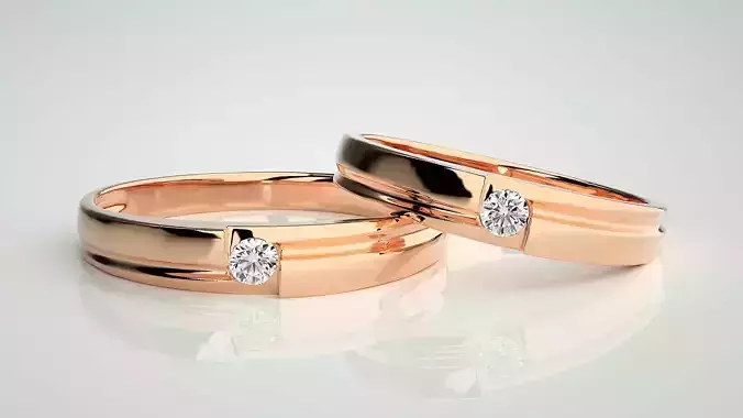 Solitaire Couple Band Ring 3dm stl render detail 