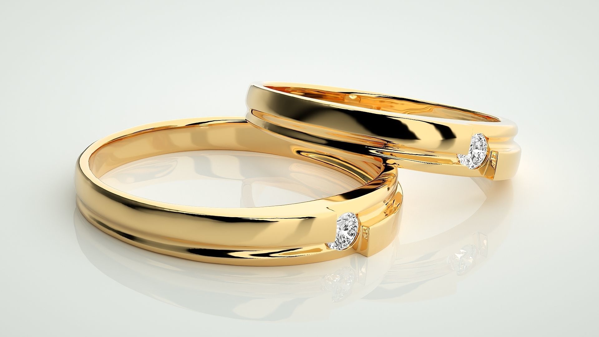 Solitaire Couple Band Ring 3dm stl render detail 3D print model_10