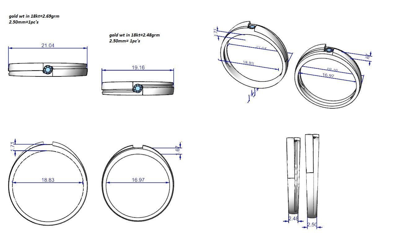 Solitaire Couple Band Ring 3dm stl render detail 3D print model_3