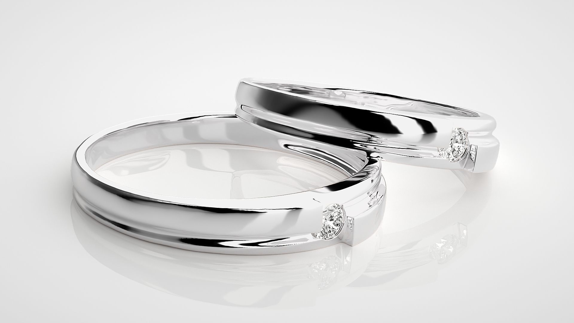 Solitaire Couple Band Ring 3dm stl render detail 3D print model_6