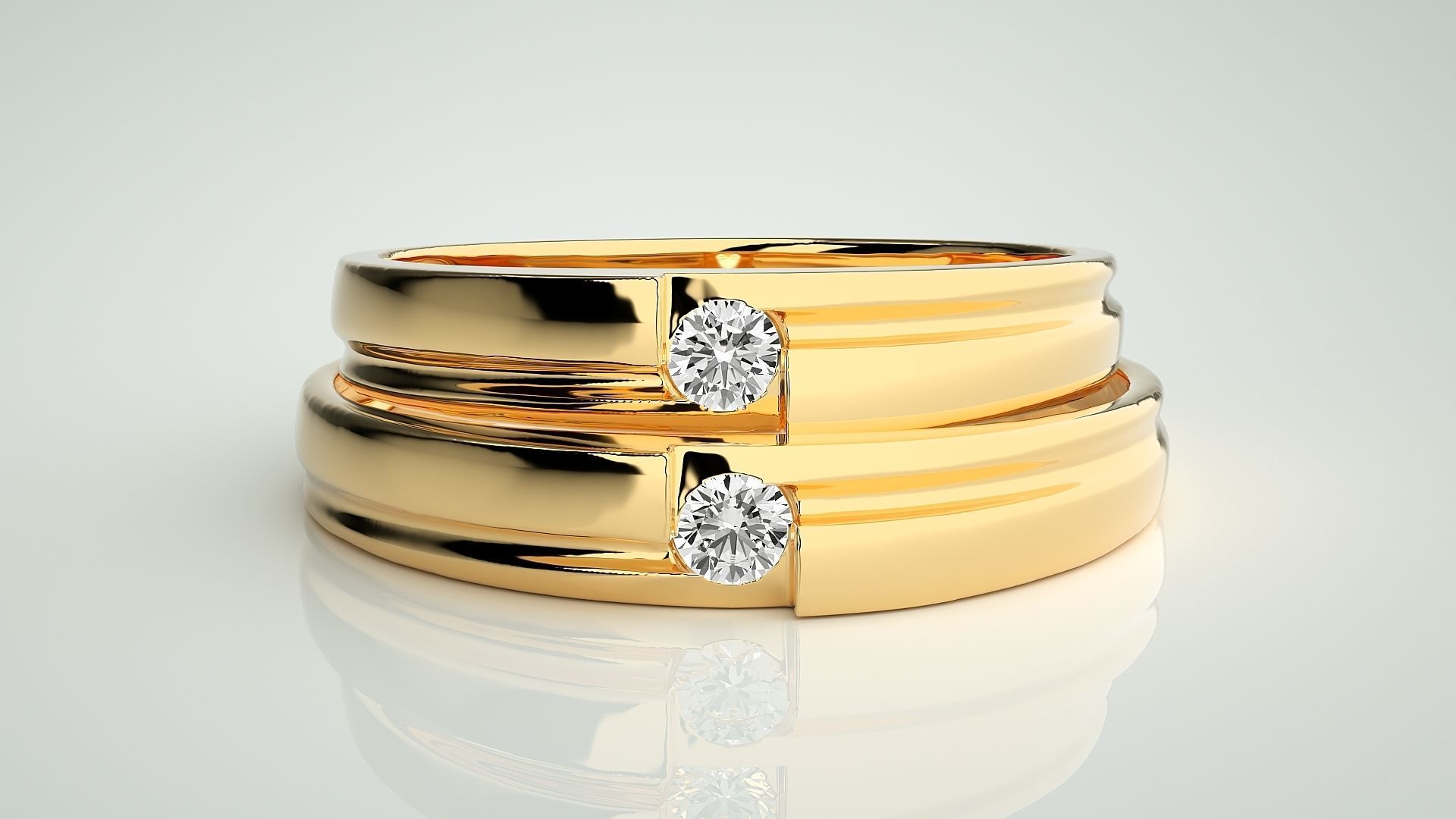 Solitaire Couple Band Ring 3dm stl render detail 3D print model_11