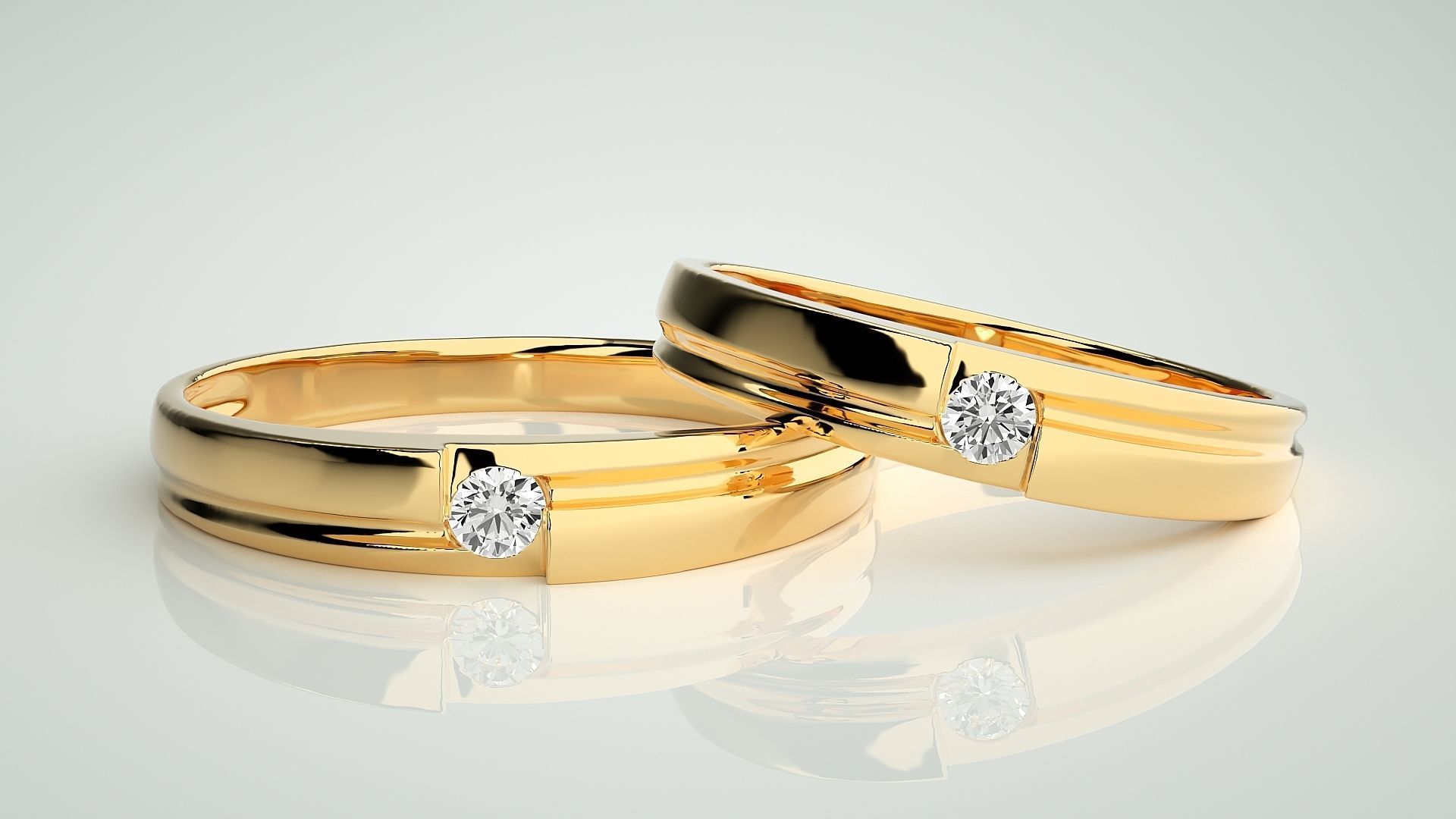 Solitaire Couple Band Ring 3dm stl render detail 3D print model_9