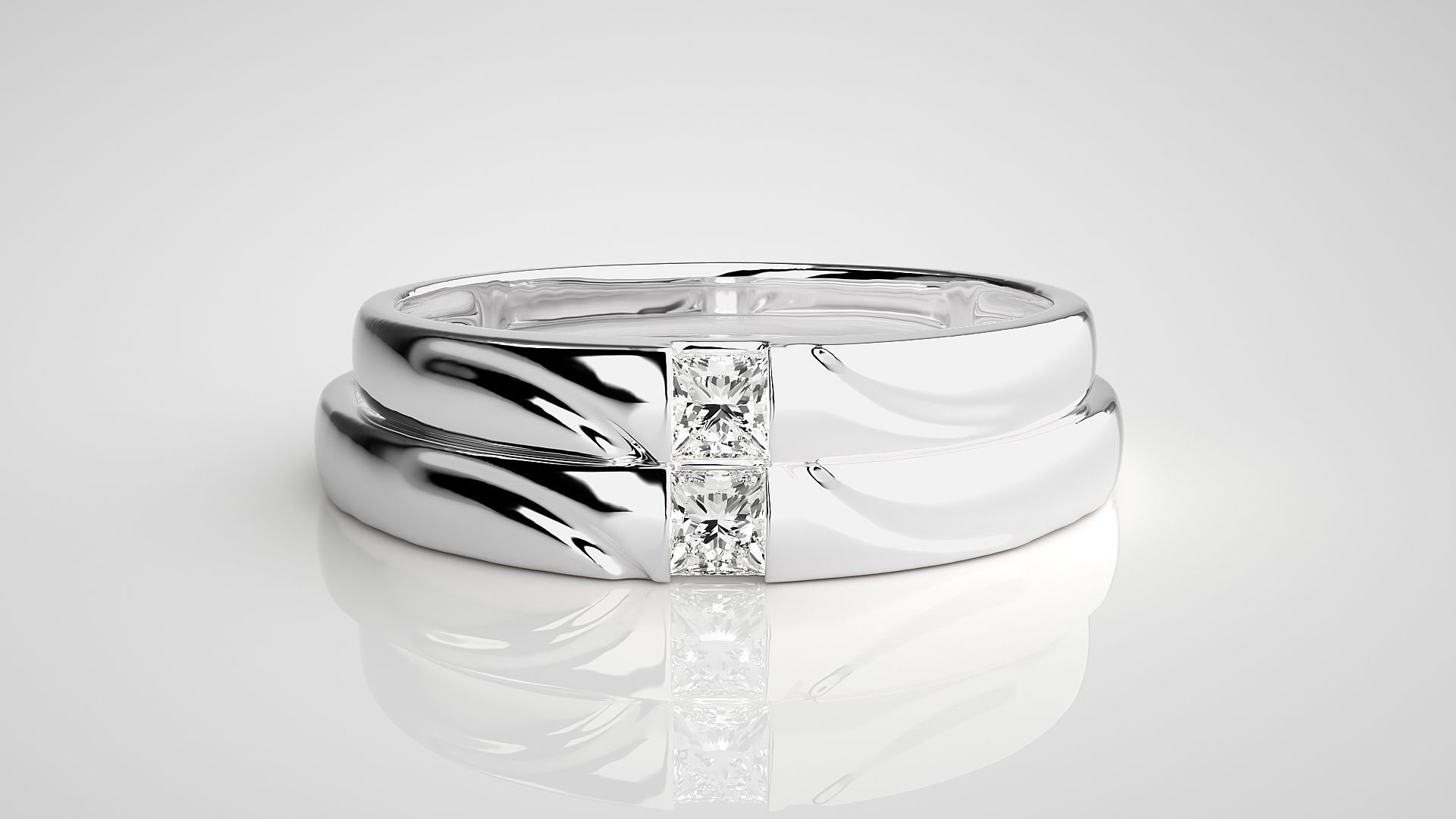 Solitaire Princess Couple Band Ring 3dm stl render detail 3D print model_7