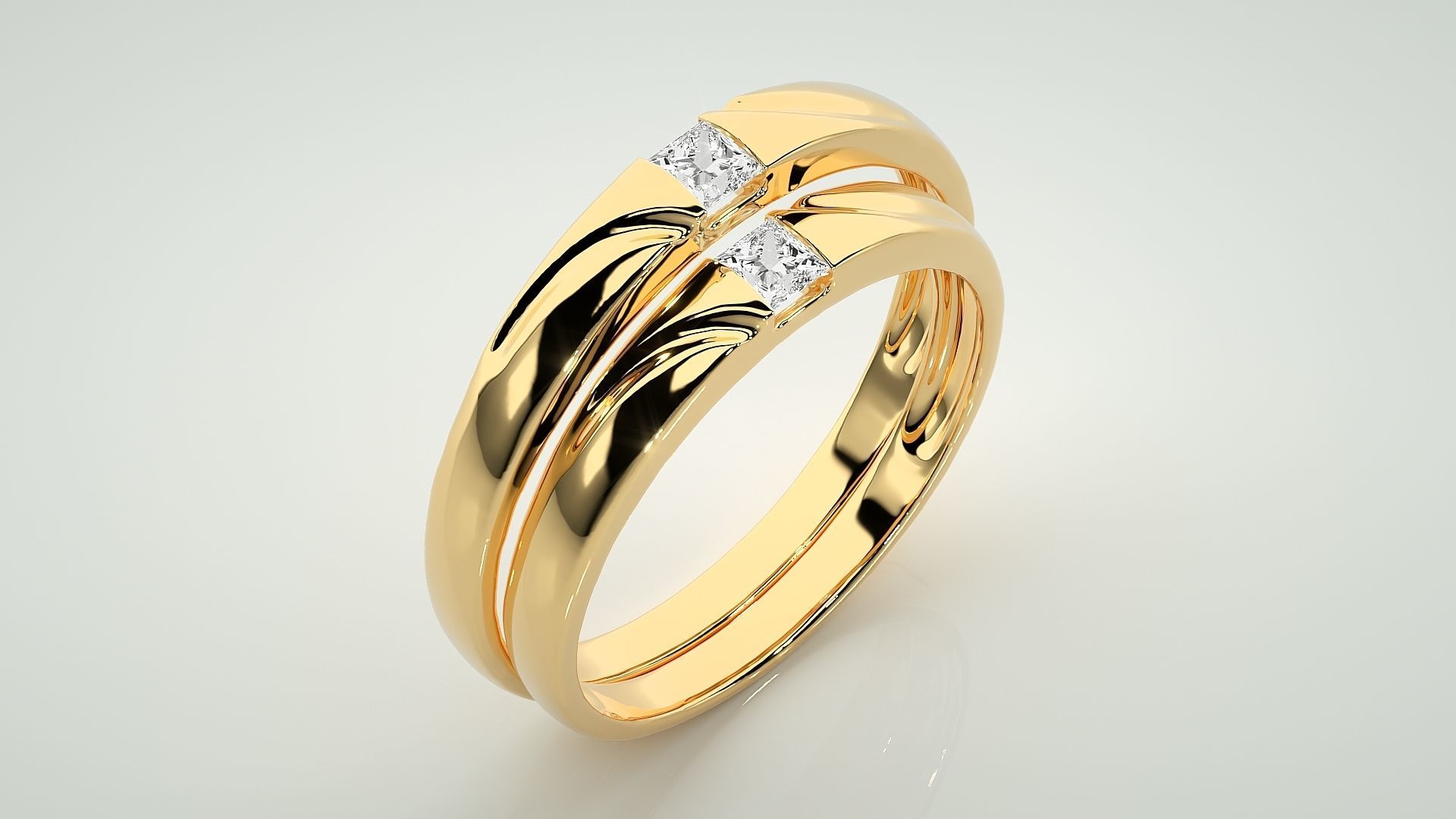 Solitaire Princess Couple Band Ring 3dm stl render detail 3D print model_12