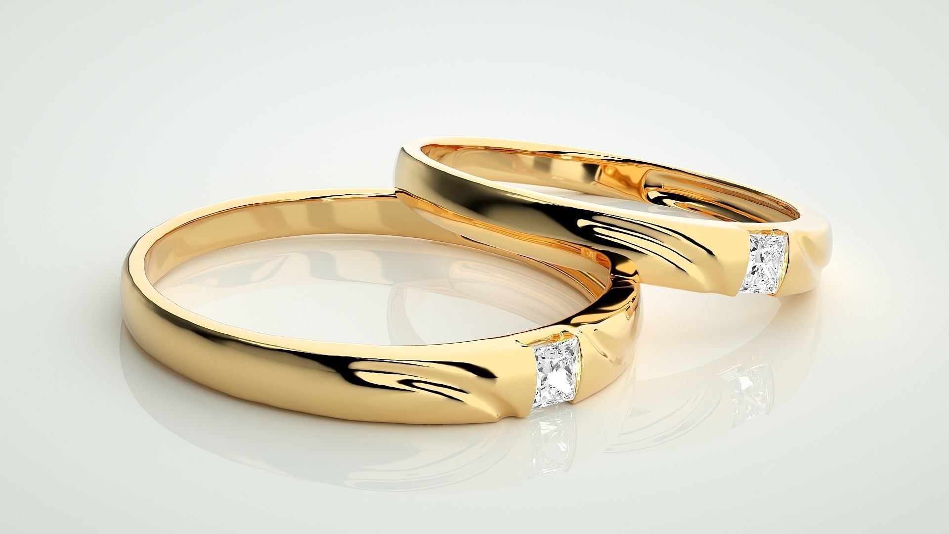 Solitaire Princess Couple Band Ring 3dm stl render detail 3D print model_10