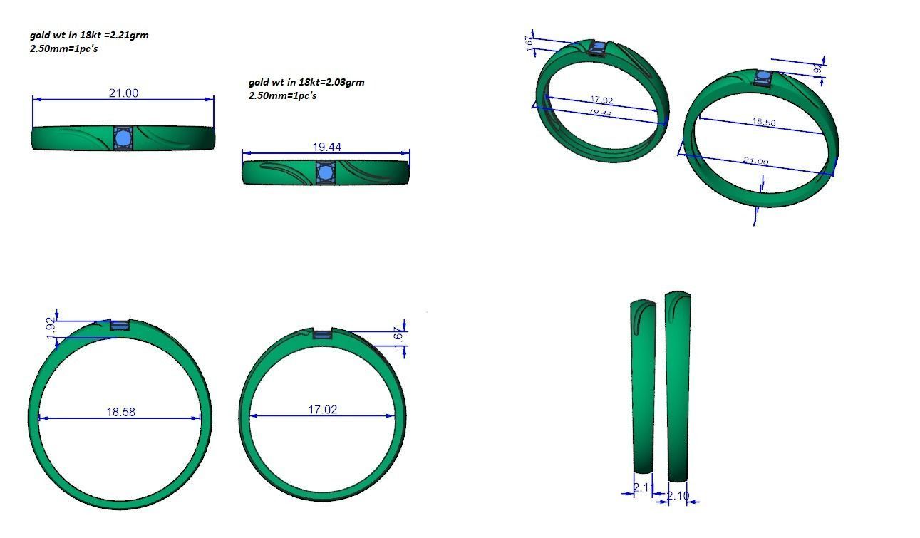 Solitaire Princess Couple Band Ring 3dm stl render detail 3D print model_3