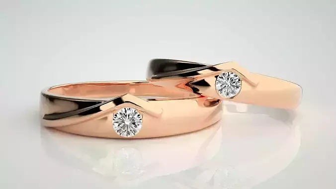 Solitaire Couple Band Ring 3dm stl render detail 