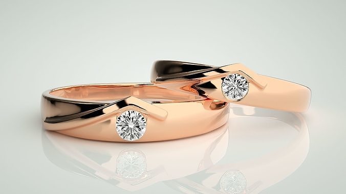 Solitaire Couple Band Ring 3dm stl render detail  3D print model