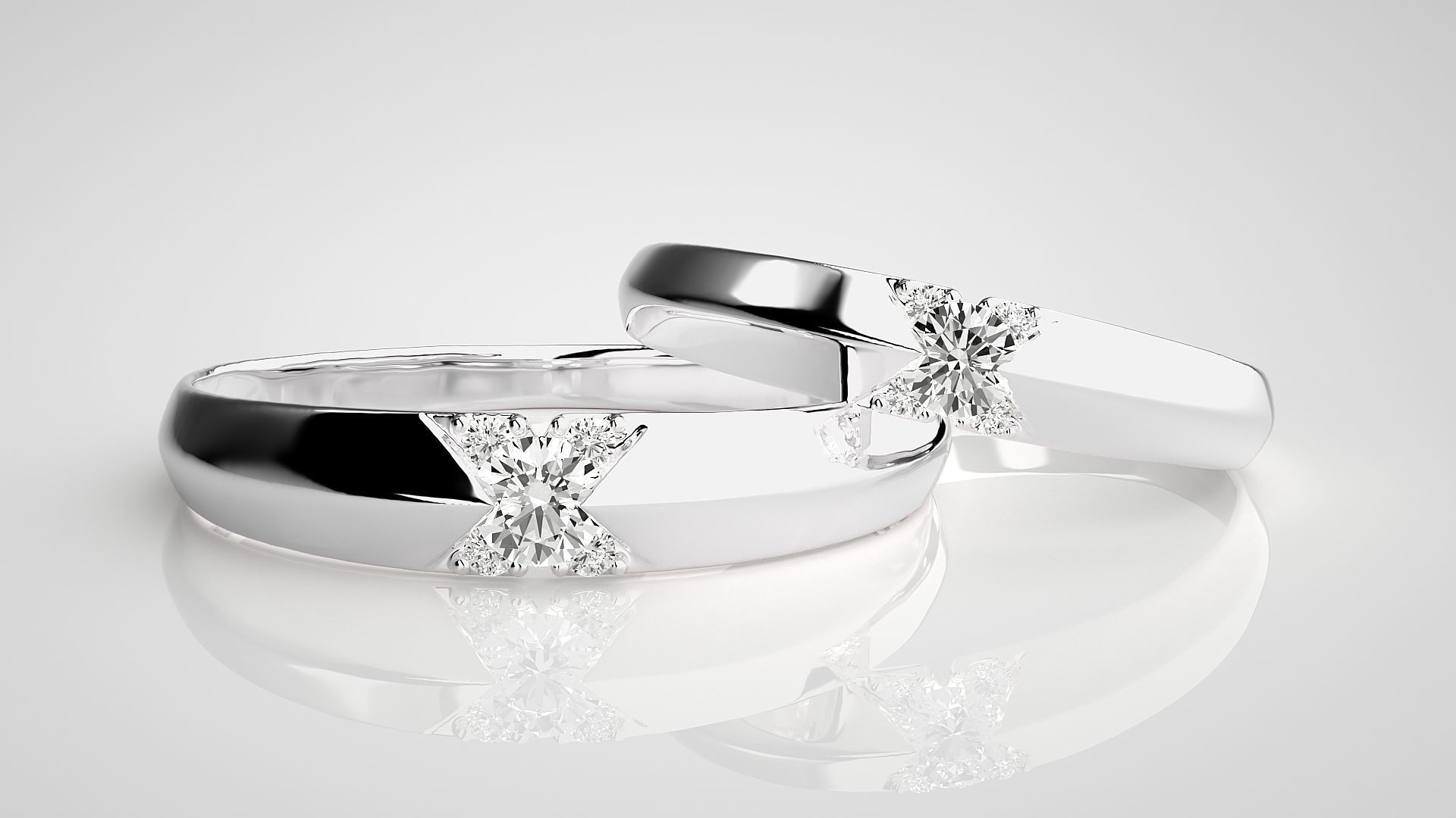 Solitaire Couple Band Ring 3dm stl render detail 3D print model_5