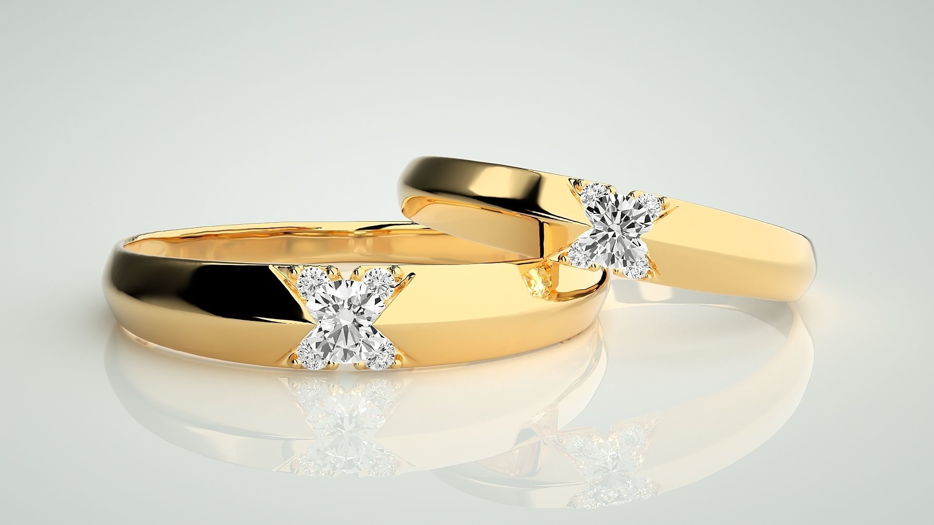 Solitaire Couple Band Ring 3dm stl render detail 3D print model_9