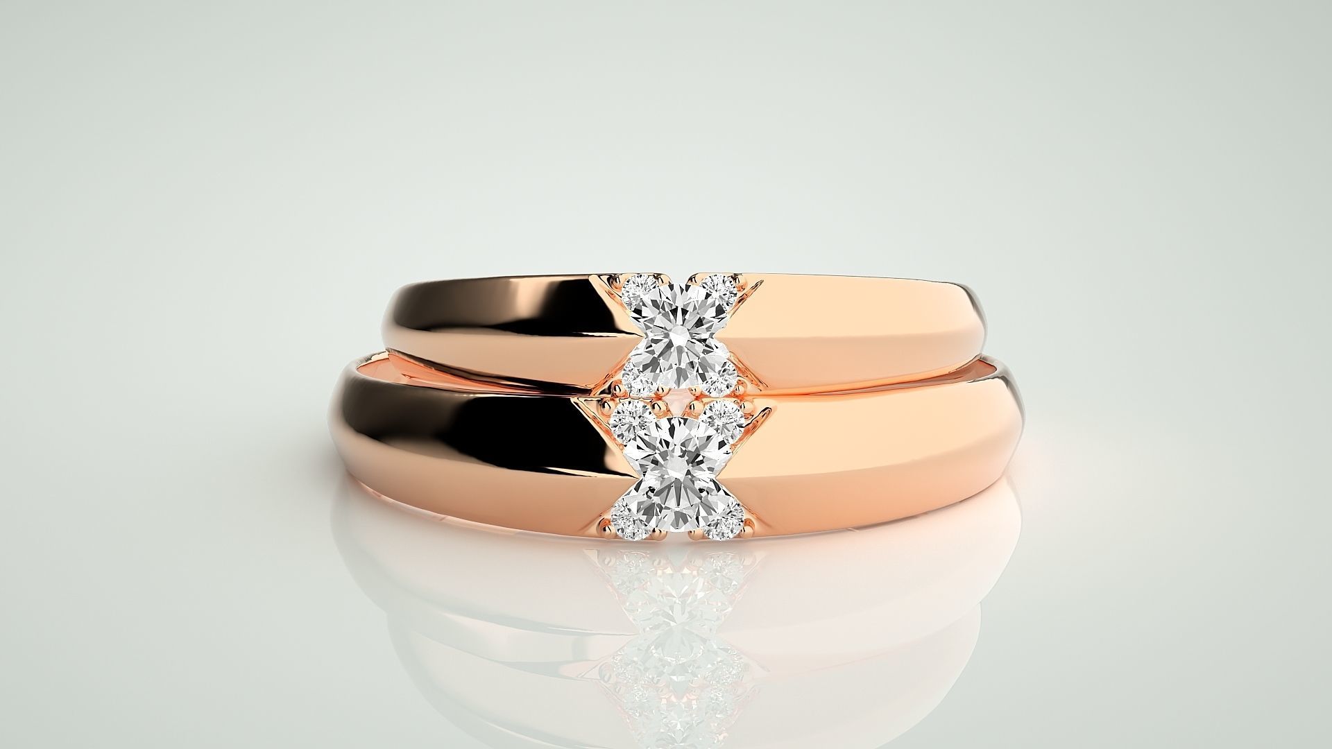 Solitaire Couple Band Ring 3dm stl render detail 3D print model_2