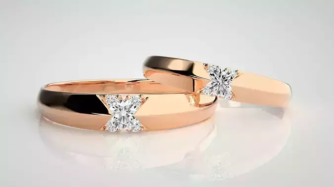 Solitaire Couple Band Ring 3dm stl render detail 