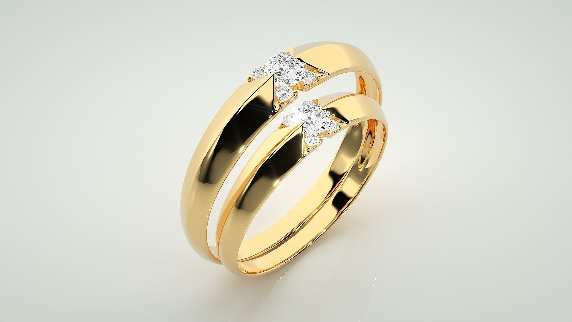 Solitaire Couple Band Ring 3dm stl render detail 3D print model_12