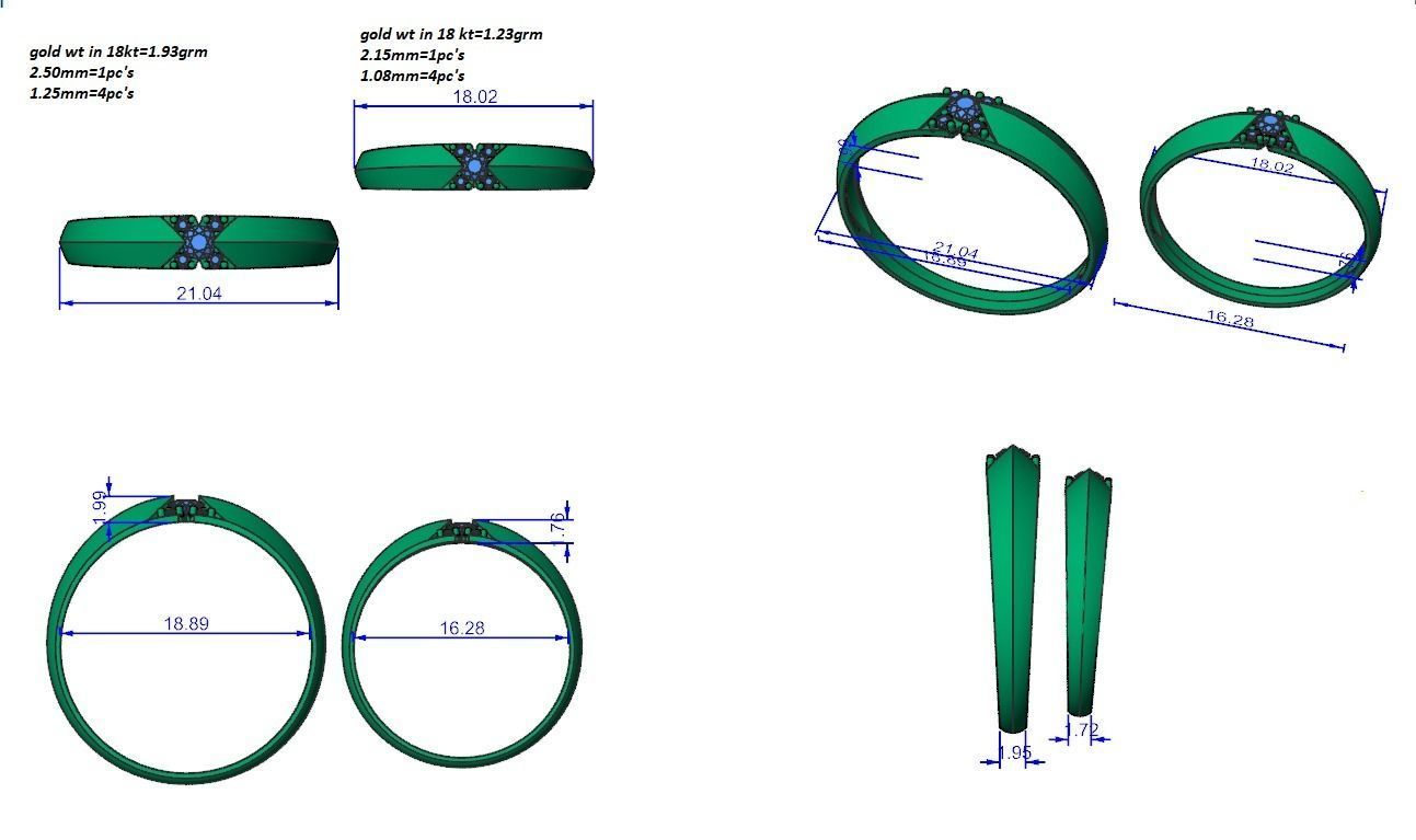 Solitaire Couple Band Ring 3dm stl render detail 3D print model_3