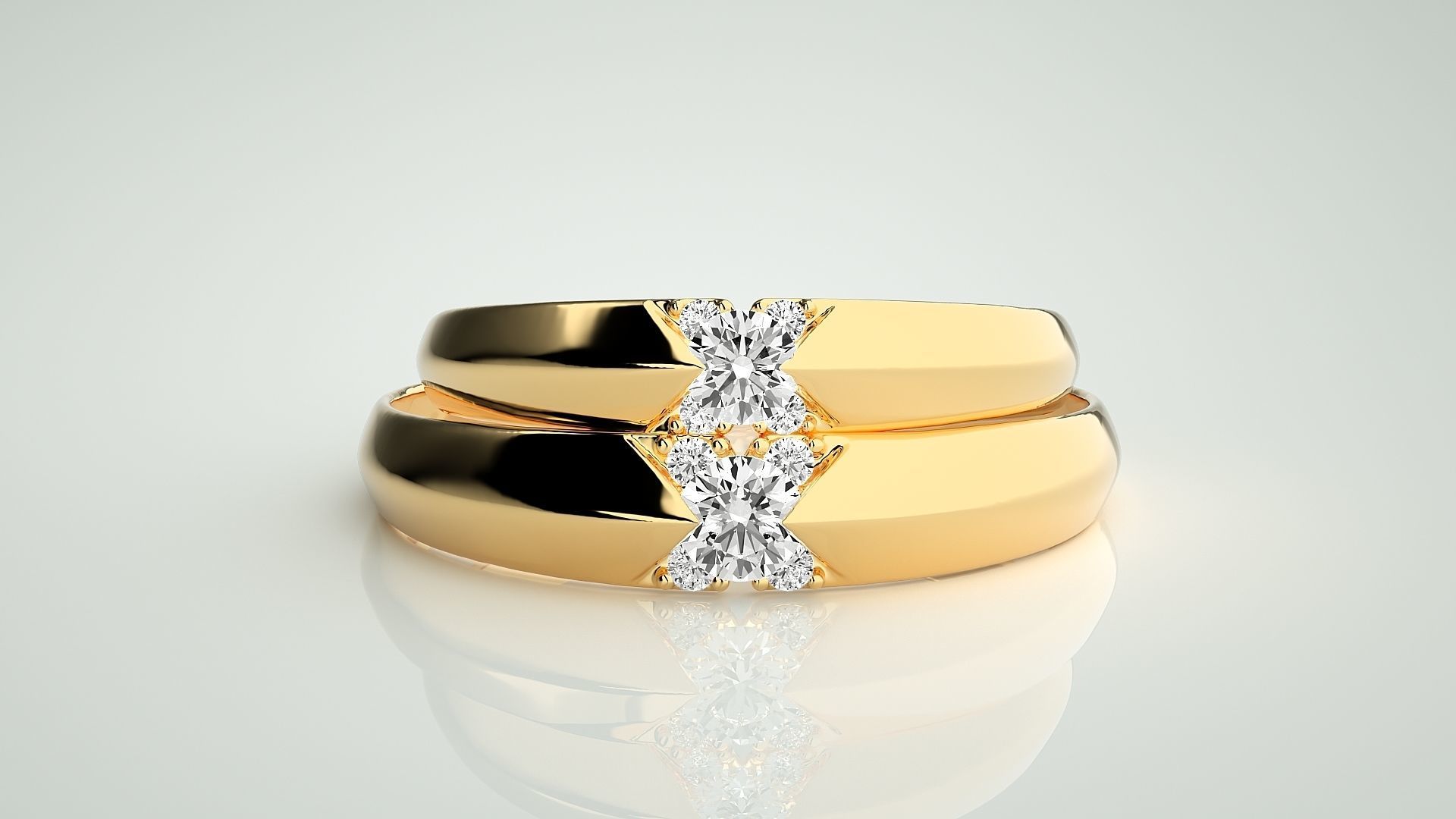 Solitaire Couple Band Ring 3dm stl render detail 3D print model_11