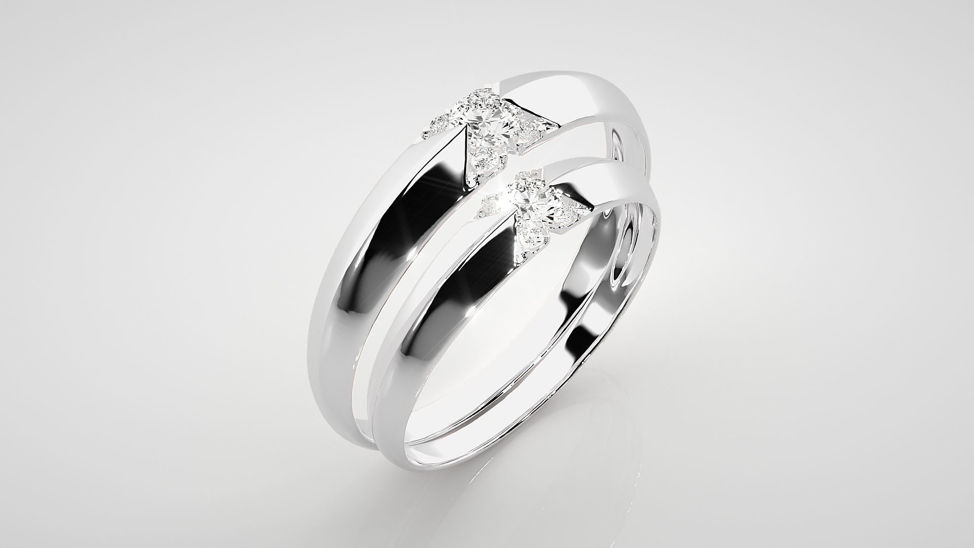 Solitaire Couple Band Ring 3dm stl render detail 3D print model_8