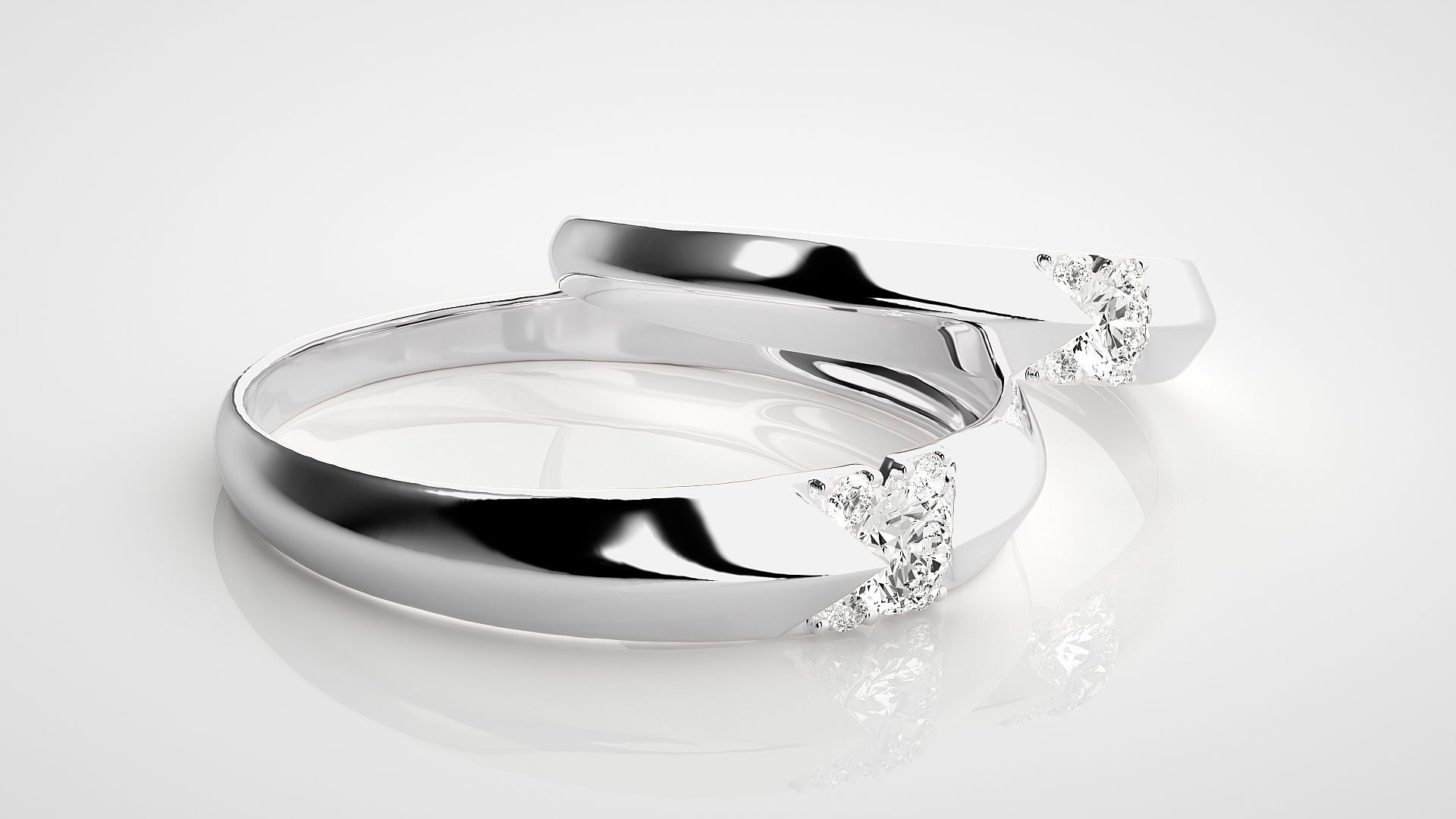 Solitaire Couple Band Ring 3dm stl render detail 3D print model_6