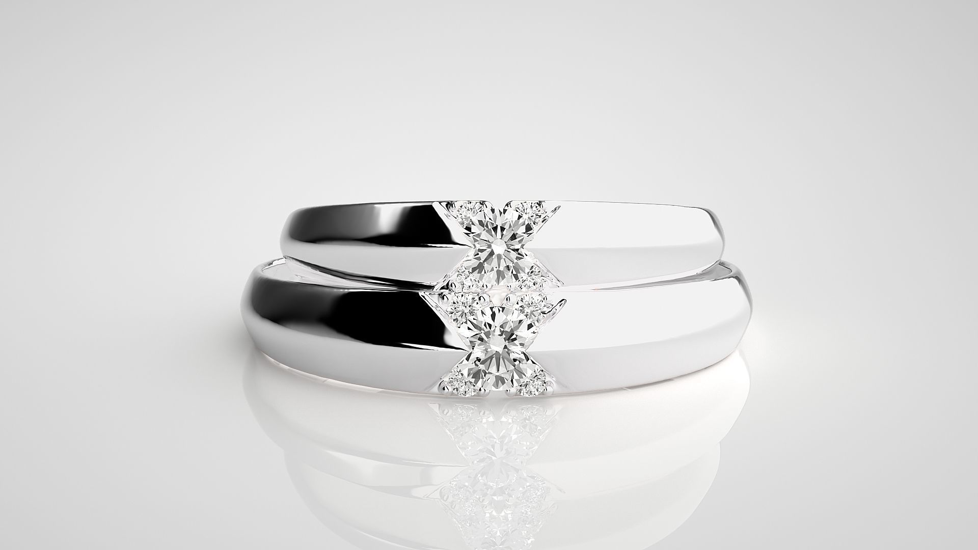 Solitaire Couple Band Ring 3dm stl render detail 3D print model_7