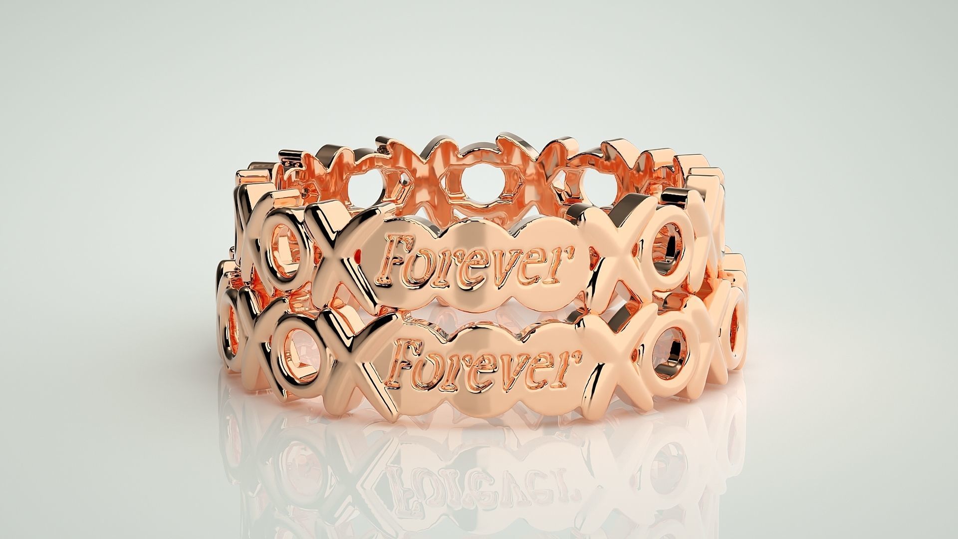 Forever XO Couple Band Ring 3dm stl render detail  3D print model_2