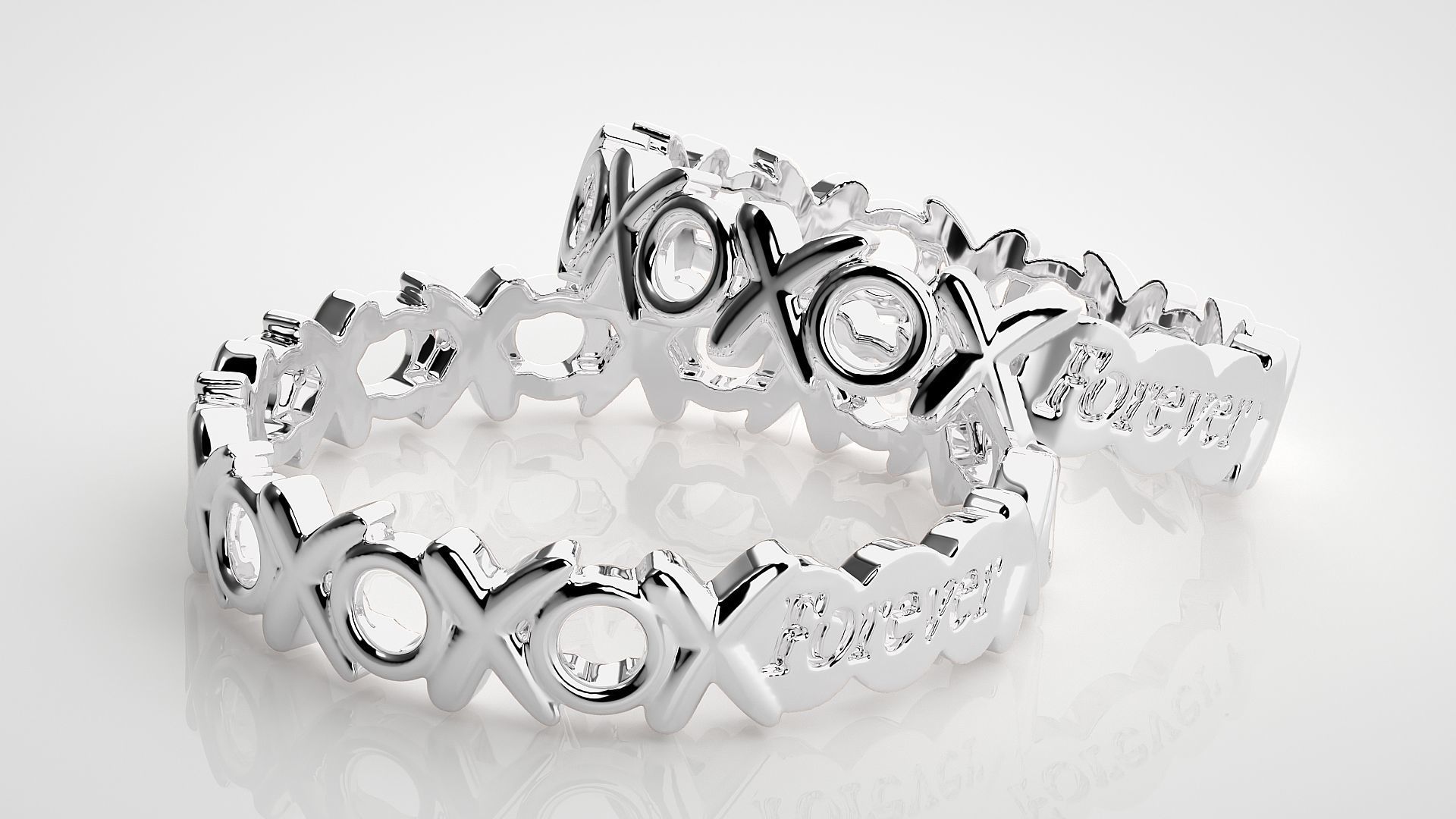 Forever XO Couple Band Ring 3dm stl render detail  3D print model_6