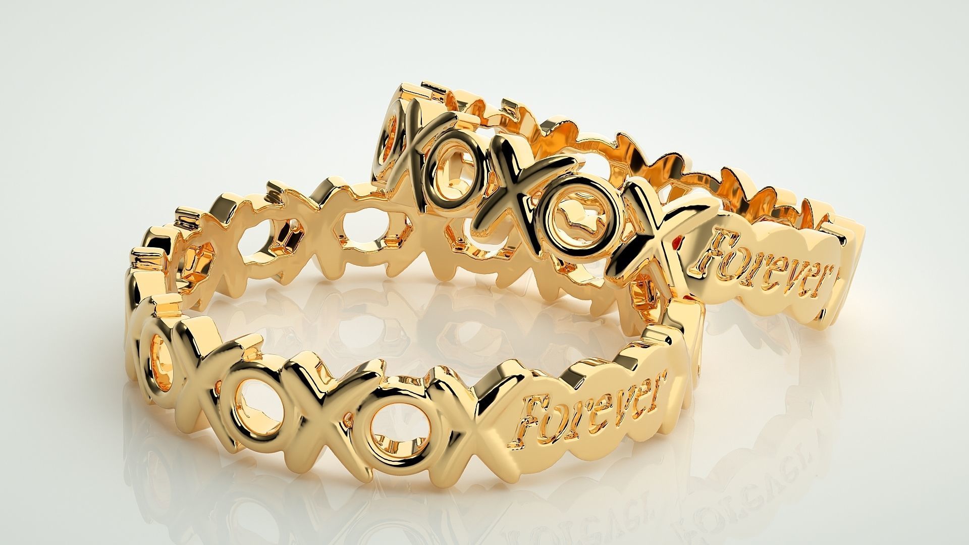Forever XO Couple Band Ring 3dm stl render detail  3D print model_10
