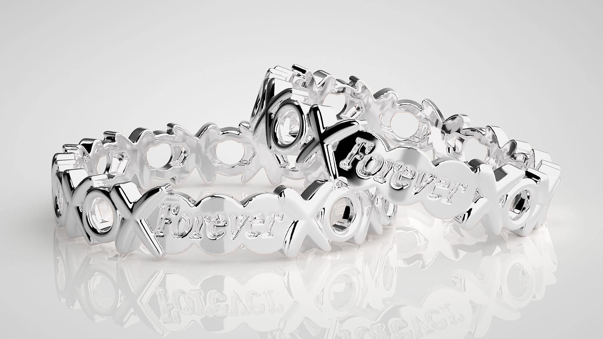 Forever XO Couple Band Ring 3dm stl render detail  3D print model_5
