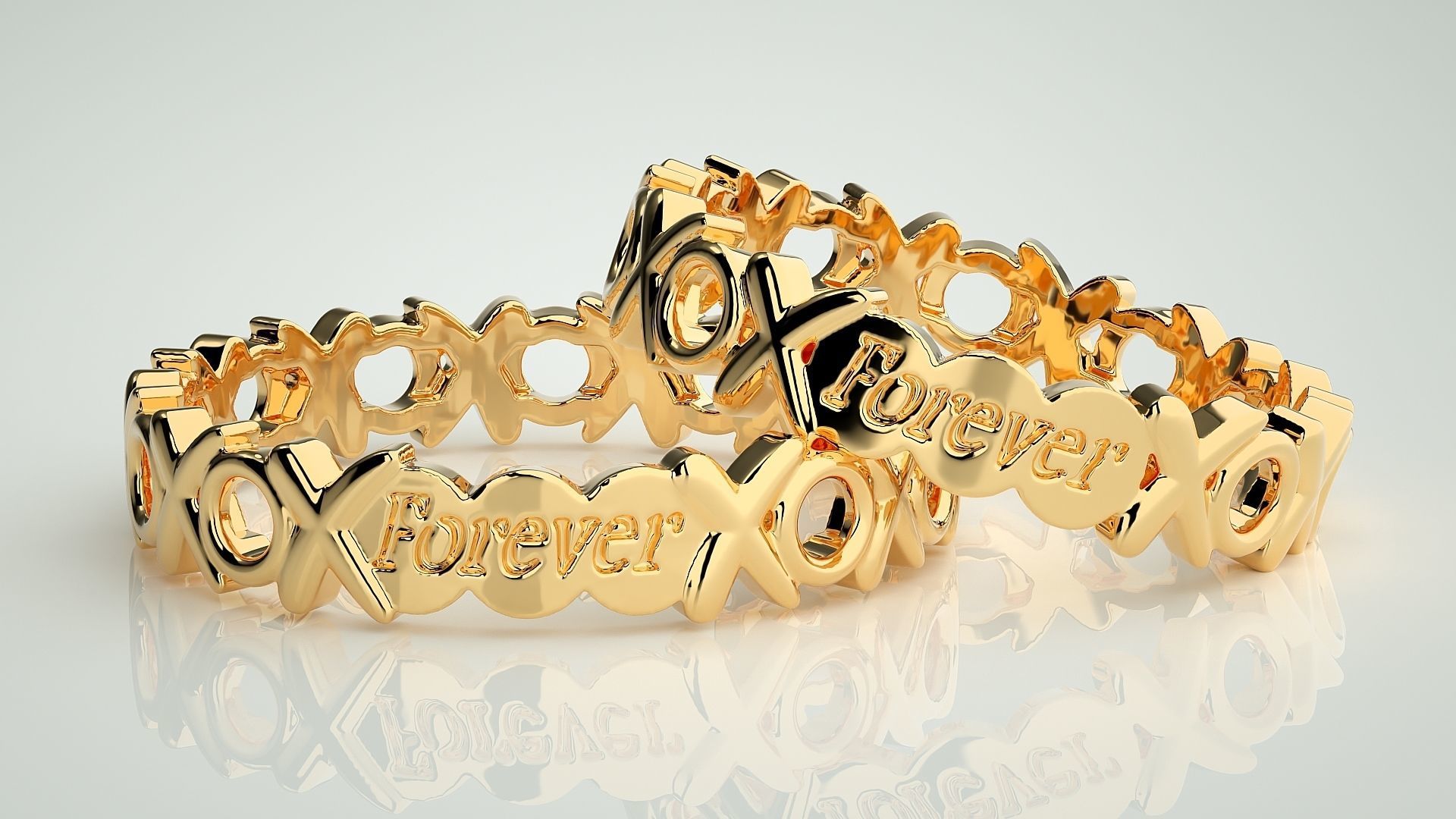 Forever XO Couple Band Ring 3dm stl render detail  3D print model_9