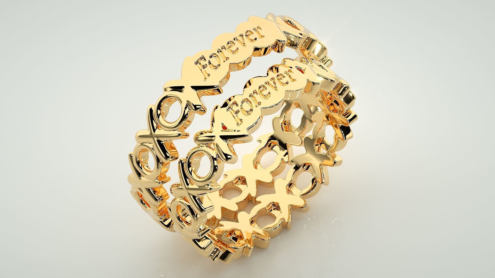 Forever XO Couple Band Ring 3dm stl render detail  3D print model_12