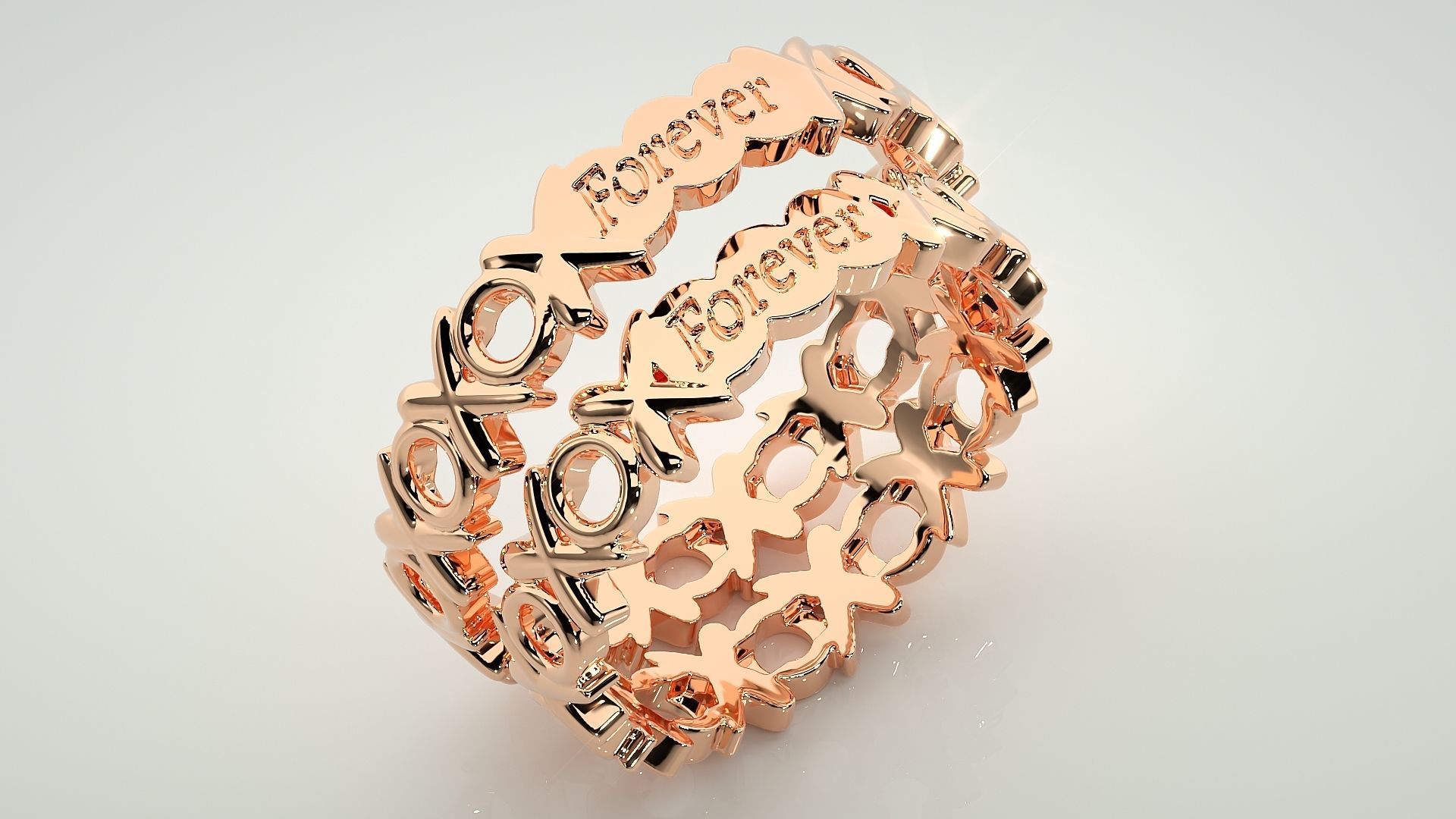 Forever XO Couple Band Ring 3dm stl render detail  3D print model_4