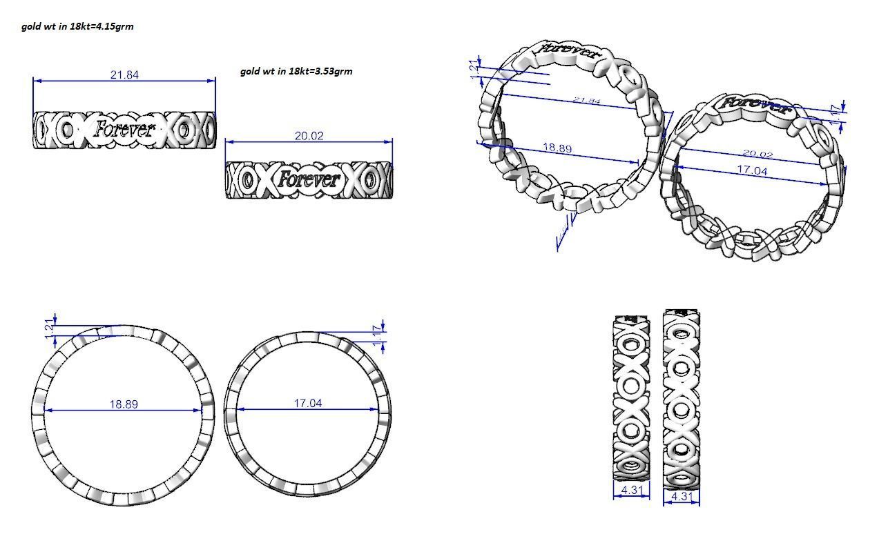 Forever XO Couple Band Ring 3dm stl render detail  3D print model_3