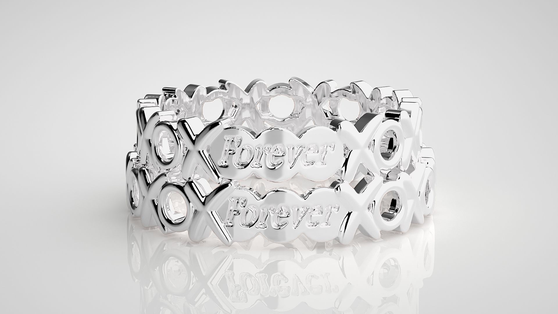 Forever XO Couple Band Ring 3dm stl render detail  3D print model_7