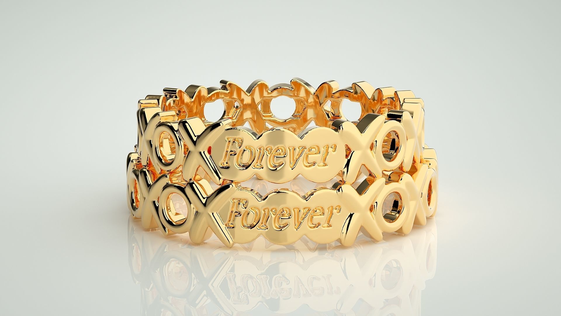 Forever XO Couple Band Ring 3dm stl render detail  3D print model_11