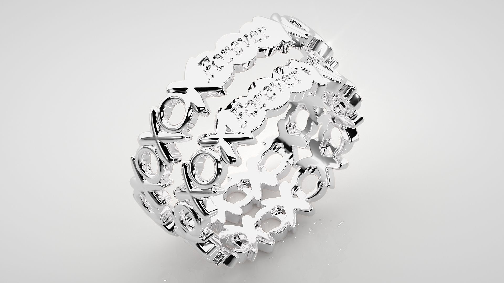 Forever XO Couple Band Ring 3dm stl render detail  3D print model_8