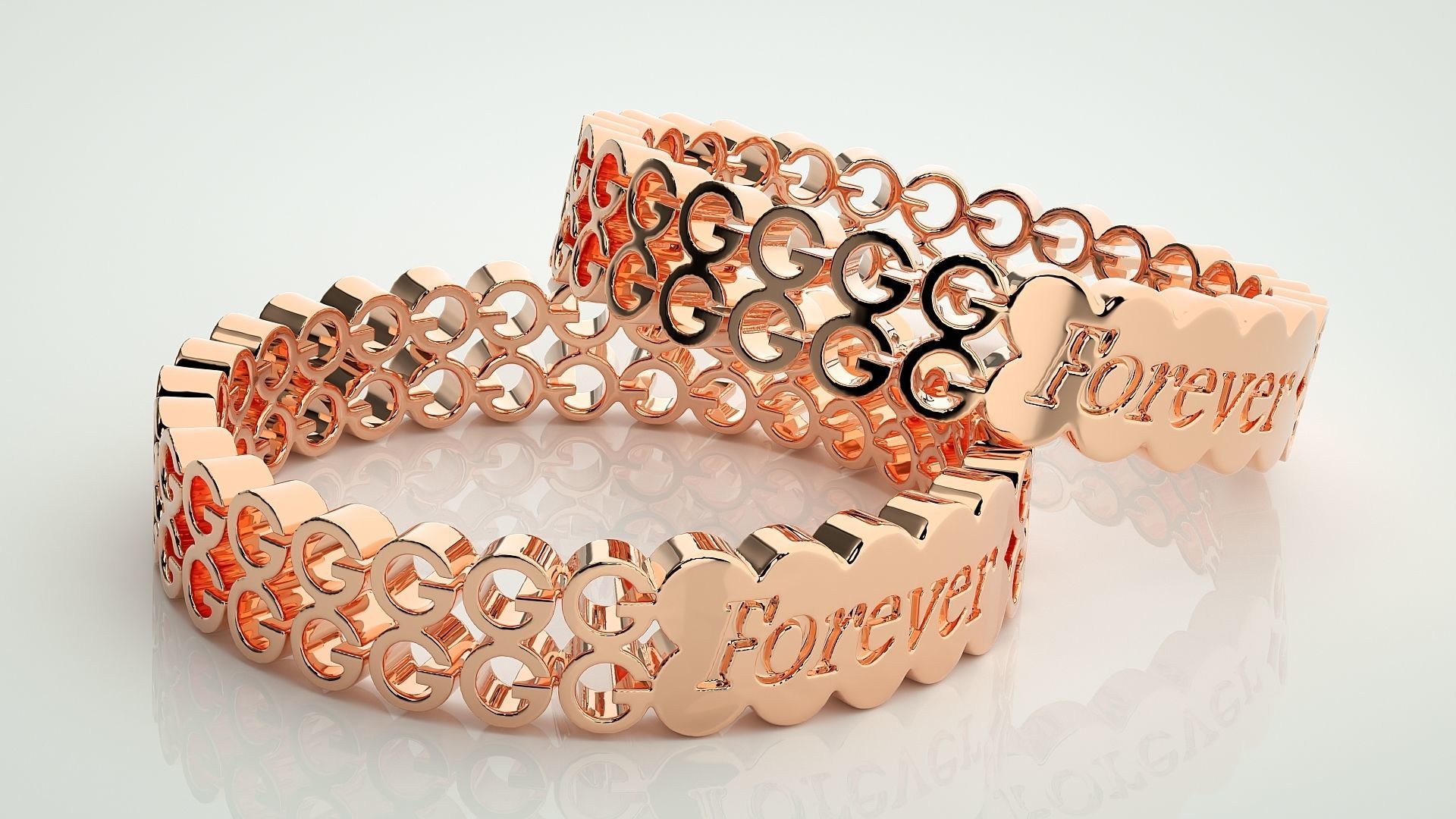 Plain Gold Couple Band Ring 3dm stl render detail 3D print model_1