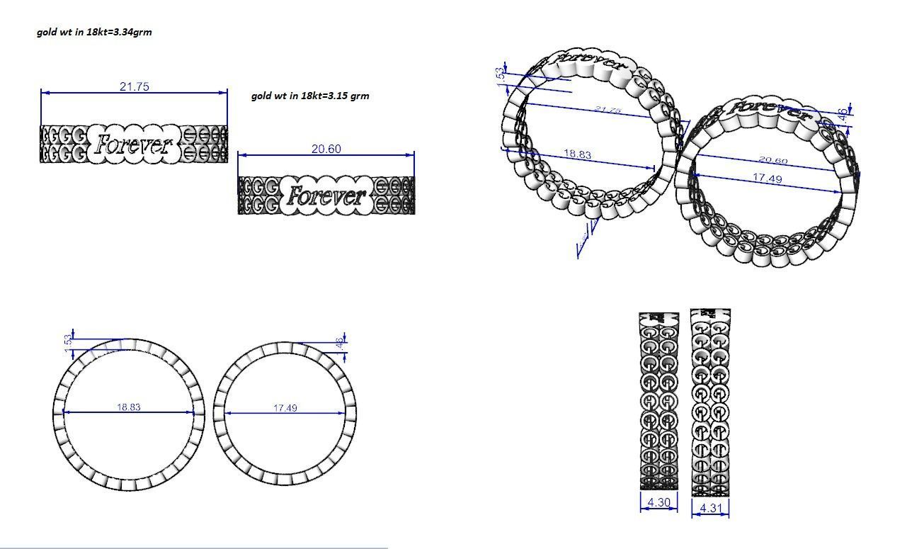 Plain Gold Couple Band Ring 3dm stl render detail 3D print model_3