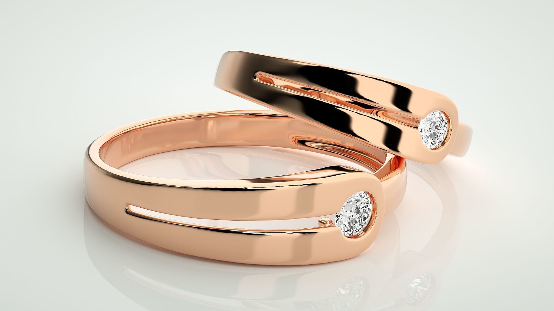 Italian Solitaire Couple Band Ring 3dm stl render detail  3D print model_1