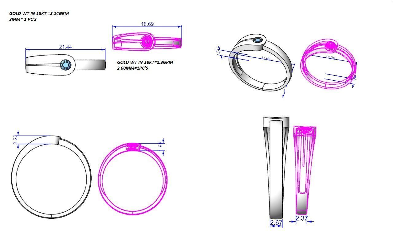 Italian Solitaire Couple Band Ring 3dm stl render detail  3D print model_3