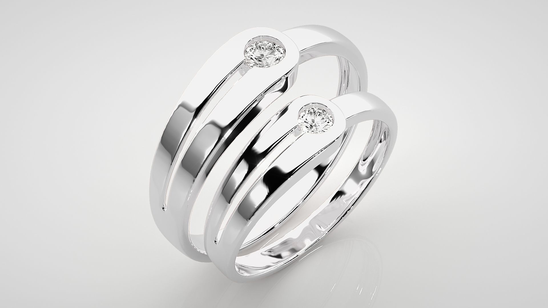 Italian Solitaire Couple Band Ring 3dm stl render detail  3D print model_8