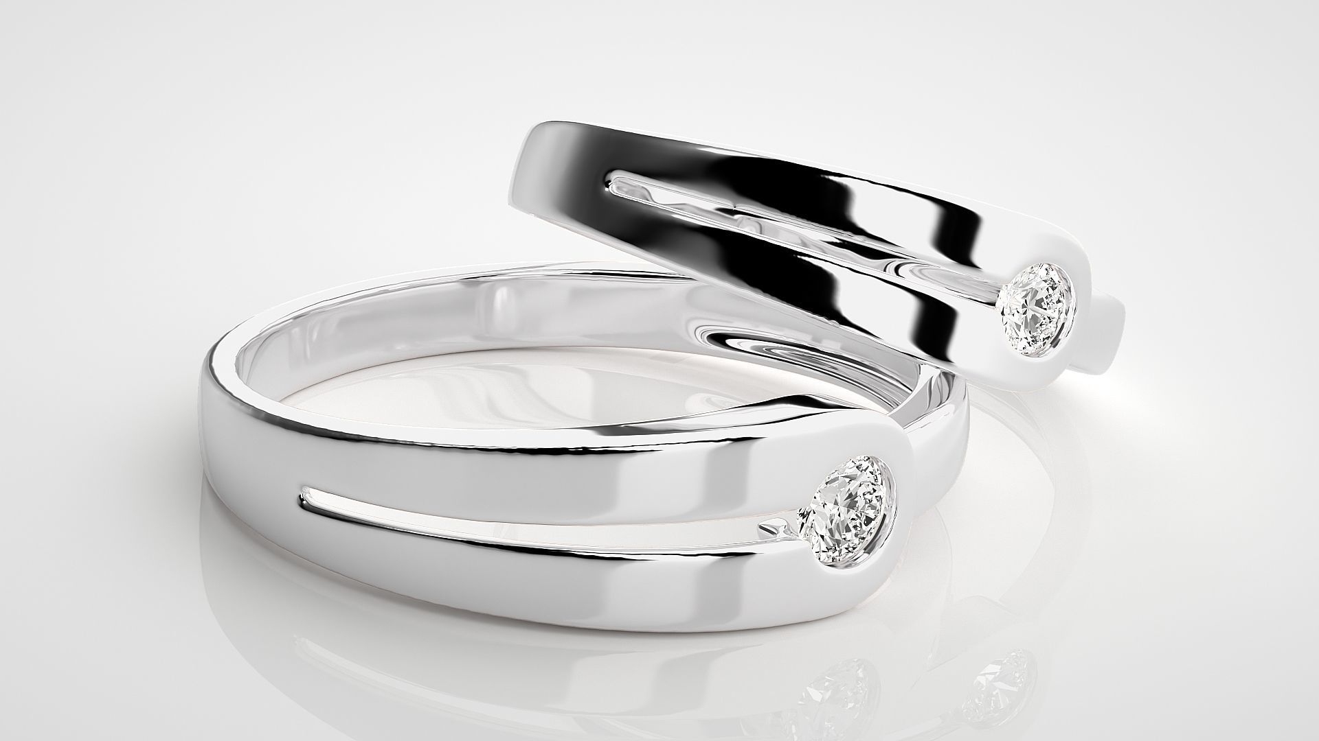 Italian Solitaire Couple Band Ring 3dm stl render detail  3D print model_6