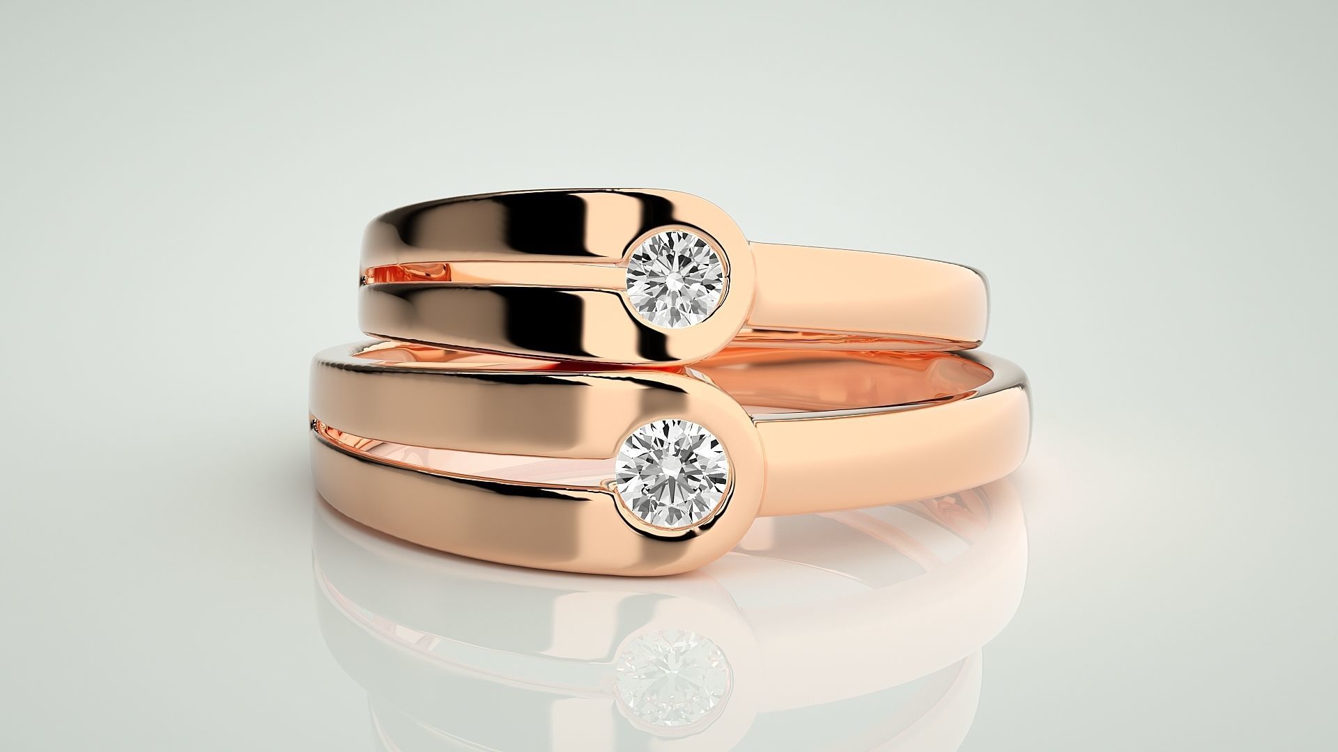 Italian Solitaire Couple Band Ring 3dm stl render detail  3D print model_2